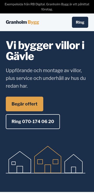 Exempelsida för en byggfirma i mobilen