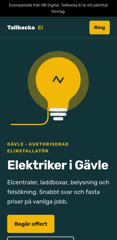 Exempelsida för elektriker i mobilen