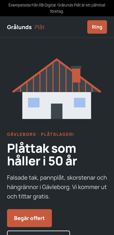 Exempelsida för plåtslagare i mobilen