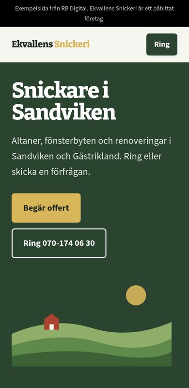 Exempelsida för en snickare i mobilen