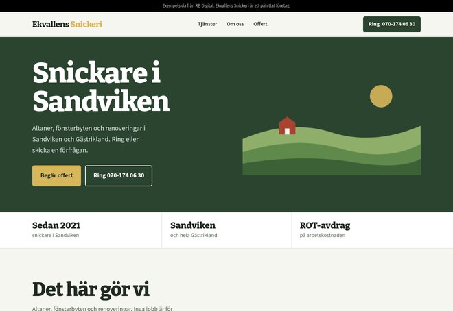 Exempelsida för en snickare