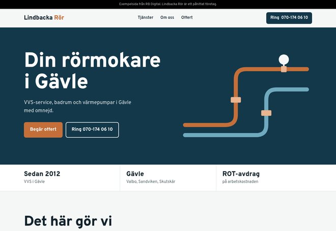 Exempelsida för en rörmokare